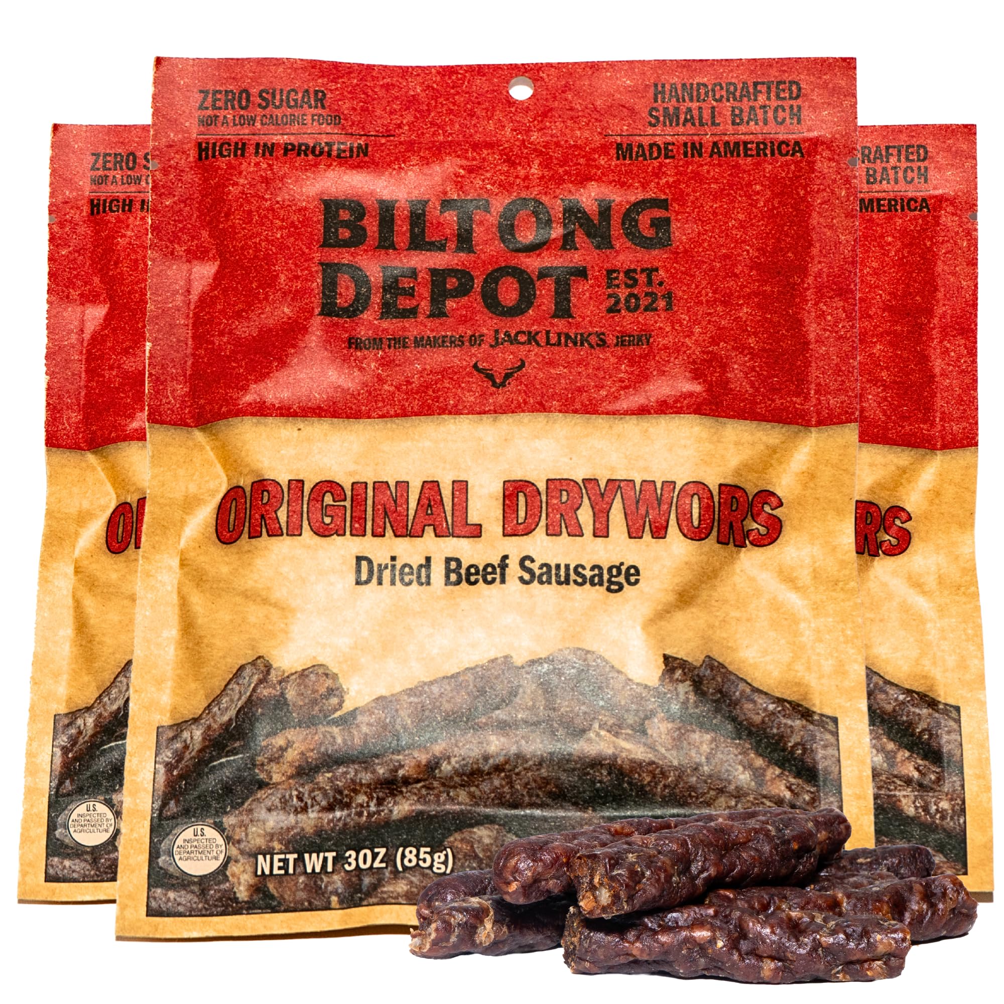 Biltong Depot Original Drywors Bundle - 3oz (3 Pack) | Air-Dried Beef Snack Sticks | High Protein | Paleo and Keto Friendly | Zero Sugar | Gluten Free | No Artificial Preservatives | No MSG