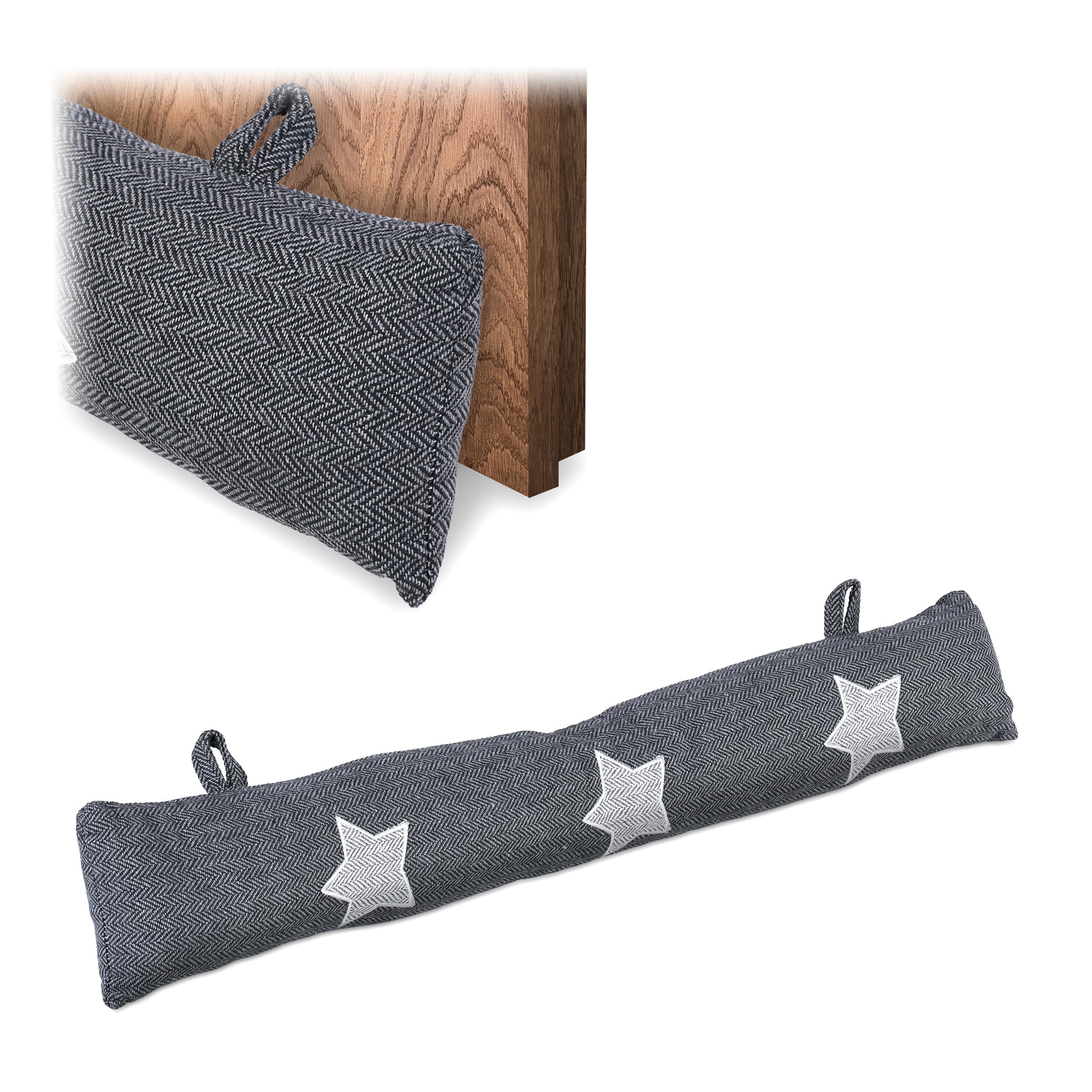 Relaxdays Paraspifferi, Parafreddo per Finestra e Porta, Salsicciotto Riempito di Sabbia, 76 cm, Design Stelle, Grigio