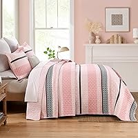 Vista 69 de Homzard King Size Quilt Set, Grey White Snowflake Striped Comforter Set,Cotton Gray Bedspread King Size, Lightweight Comforter Fall Bedding 3 Piece