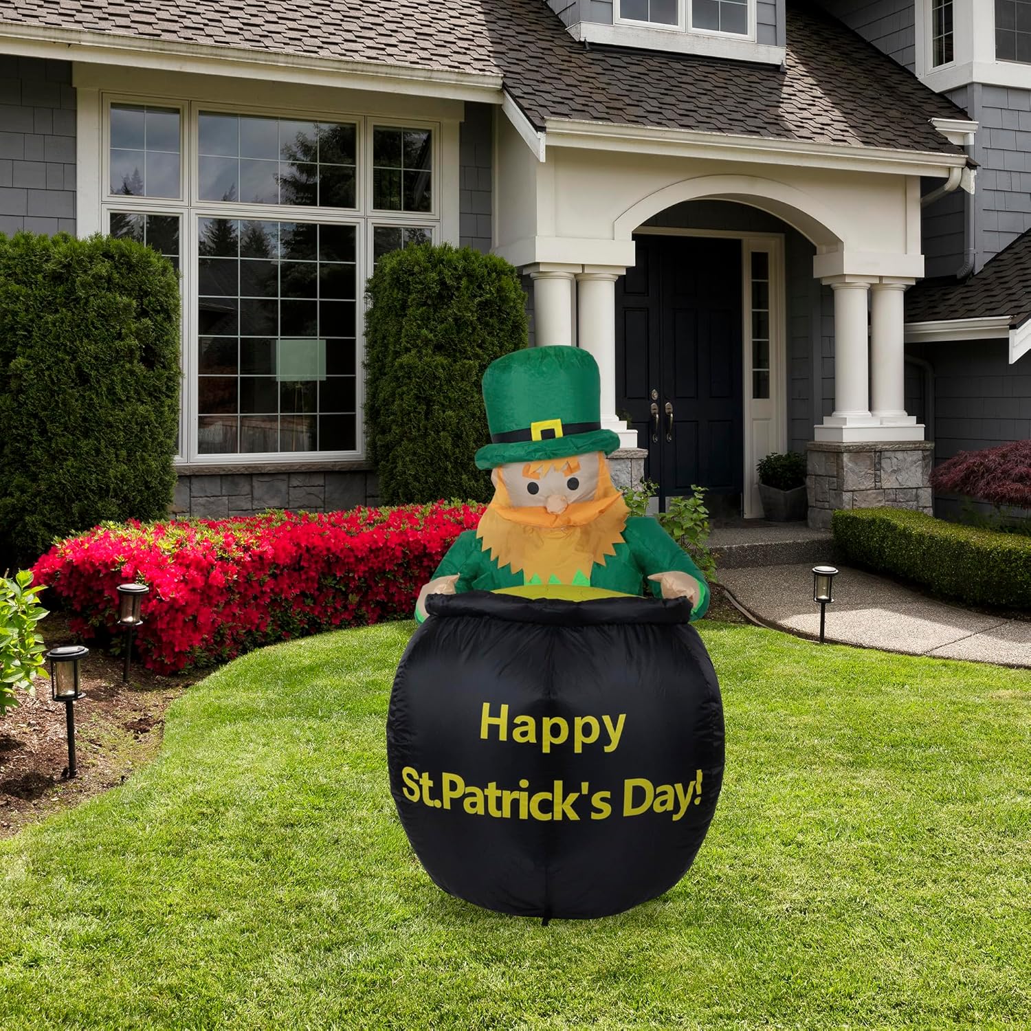 LED Lighted Inflatable Leprechaun with Pot of Gold St. Patrick's Day Outdoor Decoration - 4'