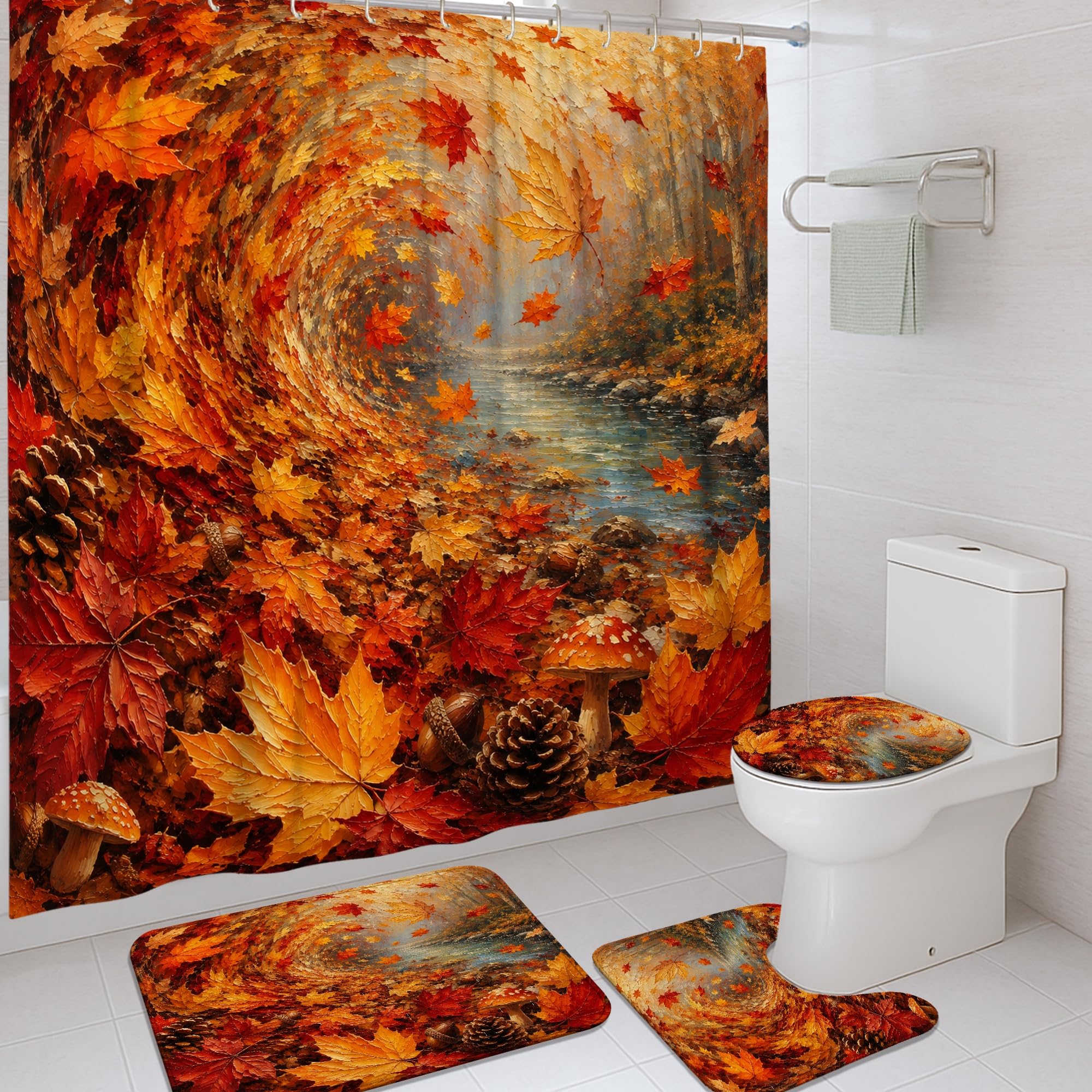 Rideau de douche anti éclaboussures lavable 183x183 cm avec tapis de bain