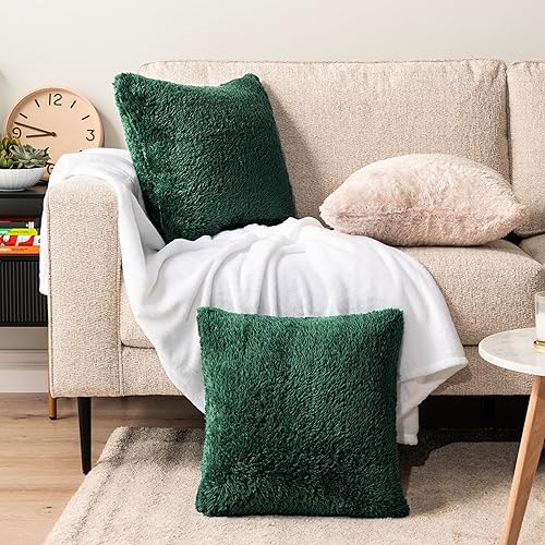 Miniatura 2 de PAVILIA Fundas de almohada esponjosas de color verde esmeralda, fundas de almohada decorativas para cama, sofá, funda de cojín de piel sintética