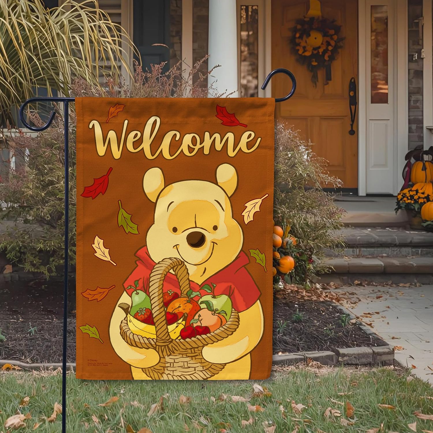 Flagology, Disney, Fall Pooh Welcome – Garden Flag 12" x 18", Fall, Outdoor/Indoor, Exclusive Premium Fabric, Officially Licensed Disney