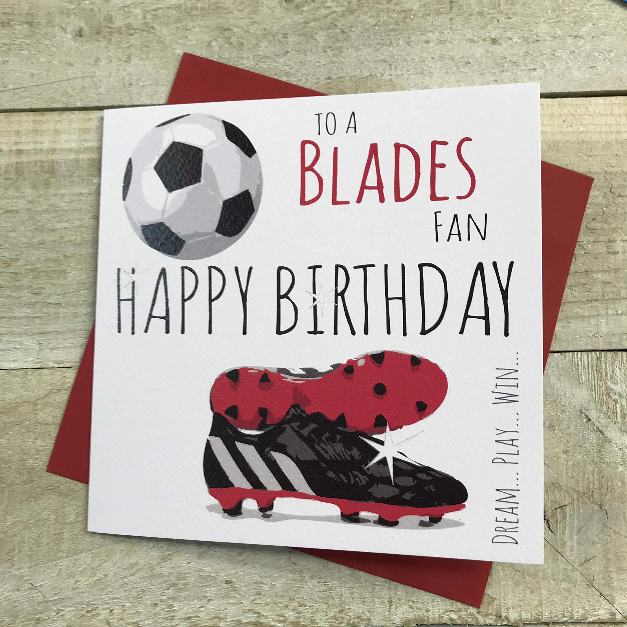 WHITE COTTON CARDS Blades Sheffield Utd United FC Football Club Fan Birthday Card - BOOTS & BALL DESIGN (28)