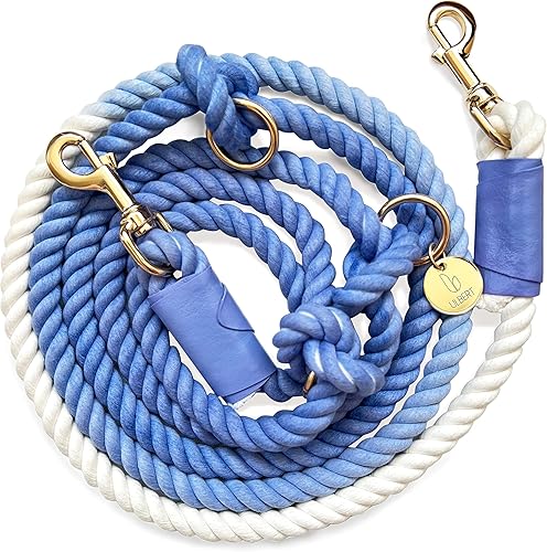 Hands Free Eco Friendly Handmade Multifunctional Cotton Rope Dog Leash 8.2 FT with Adjustable Double Swivel Hook for Medium and Large Dogs Running