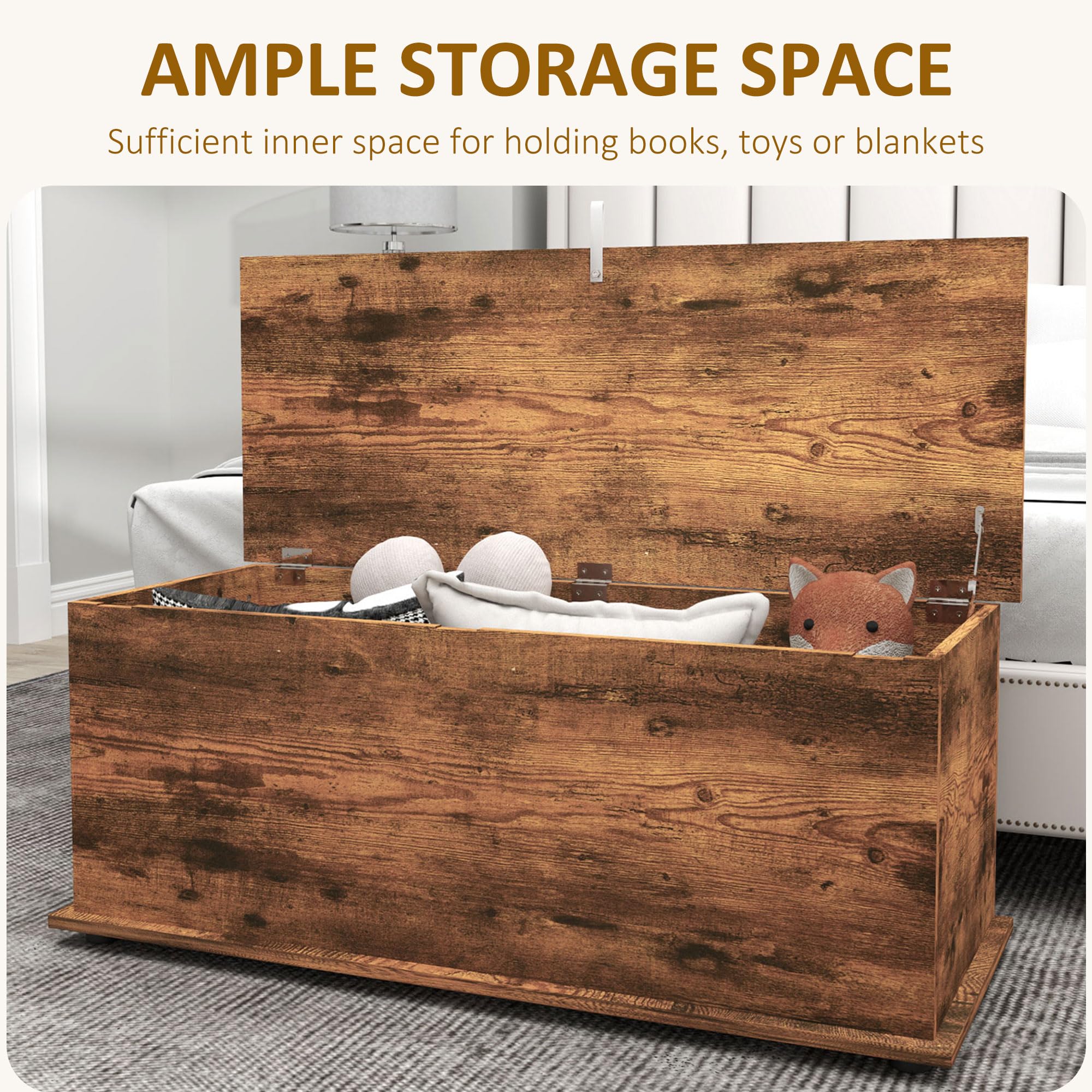HOMCOM Banco de Almacenaje, Baúl Interior con Pies Antideslizantes, Capacidad 60 kg, Baúl Interior de Madera, para Dormitorio y Entrada, 100x40x40 cm, Marrón