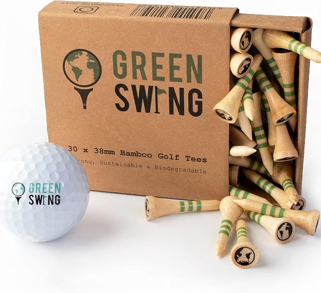 Green Swing Bamboo Golf Tees 38mm | Strong Sustainable Biodegradable | 30pcs