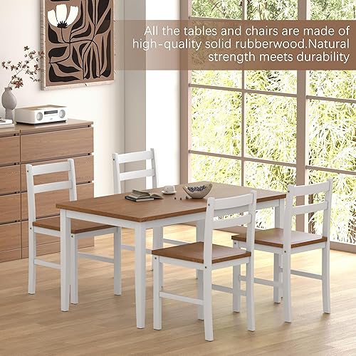 Miniatura 3 de Juego de mesa de comedor de 5 piezas, juego de mesa de comedor de madera maciza para 4, juego de mesa de granja y 4 sillas, juego de mesa de cocina