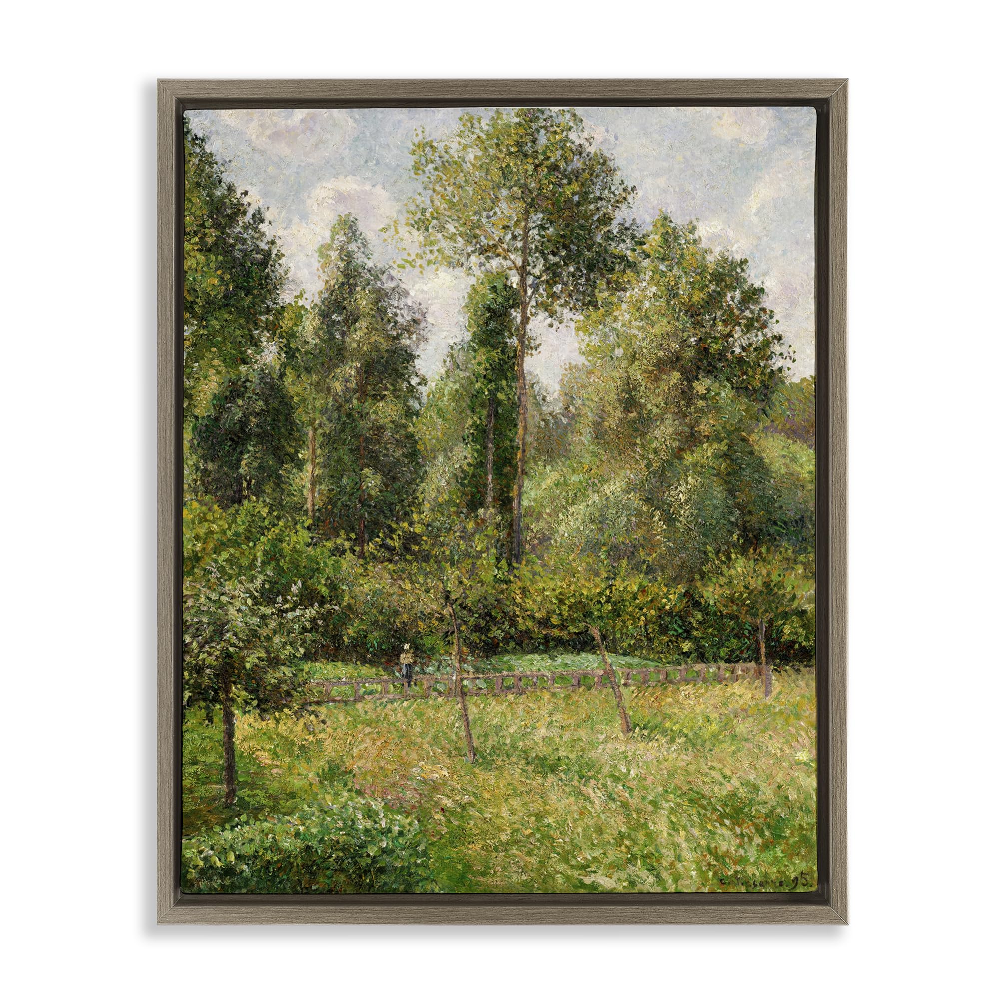 Stupell Industries Montalcino Elm (Textured) 'Poplars Classic Landscape', Floating Frame Canvas Art, Brown, 17 X 21 Inches, Easy To Hang And Sturdy, Made In Usa, By Camille Pissarro