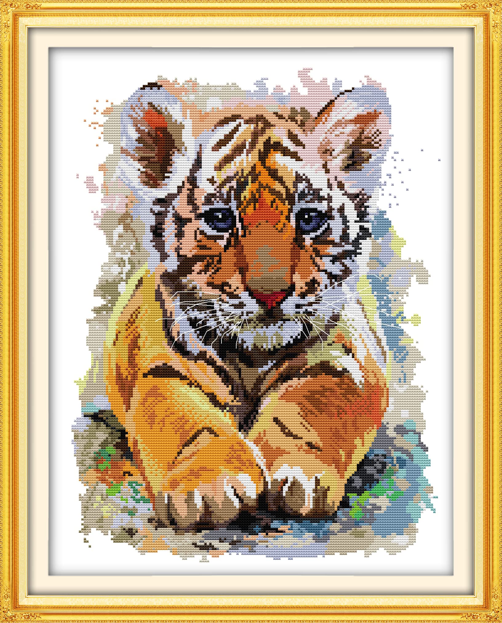 CaptainCrafts Cross Stitch Kits Tiger Counted Cross Stitch Unpreprinted 14CT Fabric DIY Art Embroidery Kits Handmade Home Wall Decor