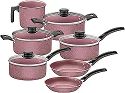 Jogo de Panelas Tramontina Turim em Alumínio com Revestimento Interno e Externo em Antiaderente Starflon Max Rosa 07 Peças