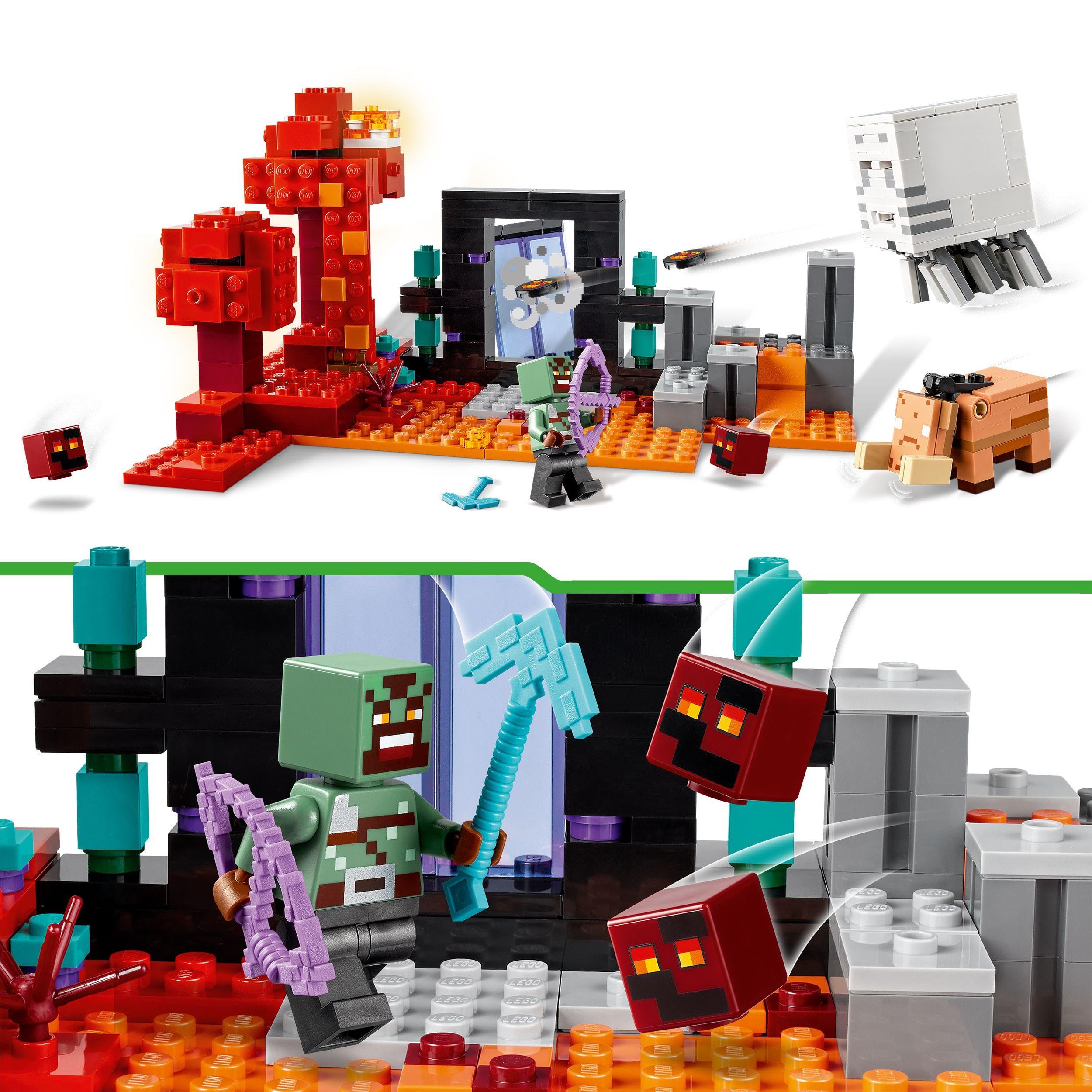 LEGO Minecraft Agguato nel Portale del Nether, Gioco da Costruire per Bambini e Bambine da 8 Anni in su, Set con Scene di Battaglia e Personaggi Iconici, Regalo per Gamer e Fan 21255
