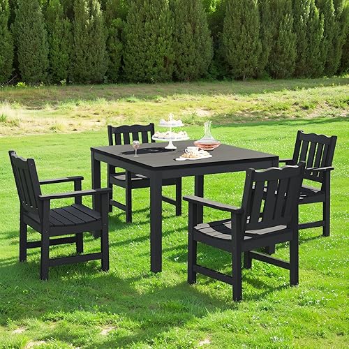 Miniatura 9 de Stoog Juego de 2 sillas de patio para todo tipo de clima, sillas de comedor al aire libre con respaldo curvo, silla de jardín de soporte de 400