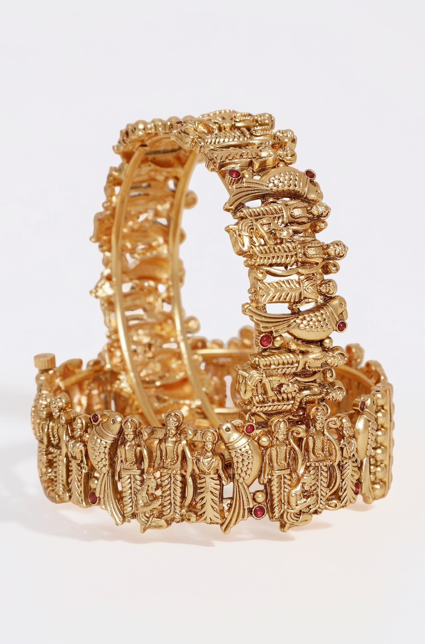 18k Gold Plated Lord Ram Sita Bangles for Women | Set of 2 Bangles Set | Latest Stylish Traditional Kada Bangles | Just Like Real Gold Jewellery | Ram Parivar Temple Bangles