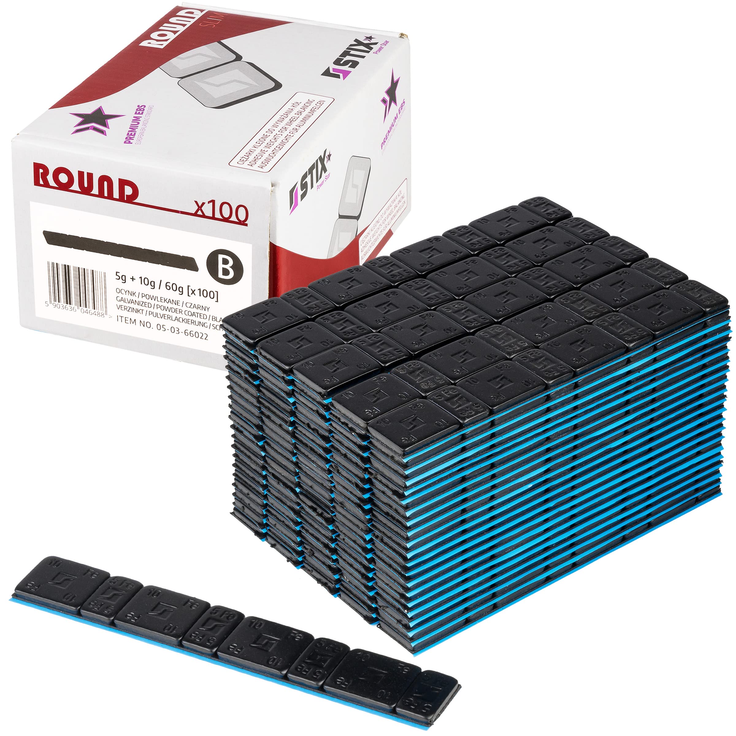 Stix Pesos adhesivos Rounded Slim 1600 unidades 5 g + 10 g 200 tiras de 60 g negro con recubrimiento de polvo galvanizado 3,5 mm para llantas de aleación de 12 kg