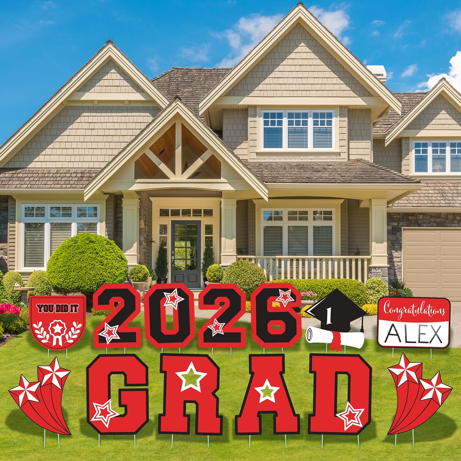 Graduation Yard Sign 2026 with Stakes, Large 2026 Graduation Lawn Signs Set (13 Pcs in Red and Black with Personalized Name DIY Board) Versatile Graduation Decorations for Grad Party Indoor or Outdoor
