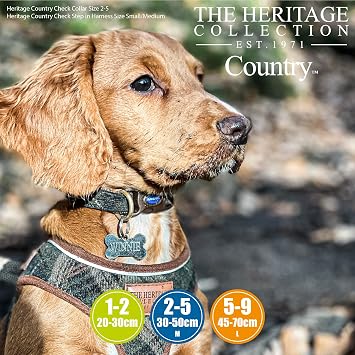 Ancol Country Check Adjustable Dog Collar for Dogs and Puppies - Brown Nylon Base with Country Inspired Fabric - Snap Buckle Fastening - Size Medium 30-50cm