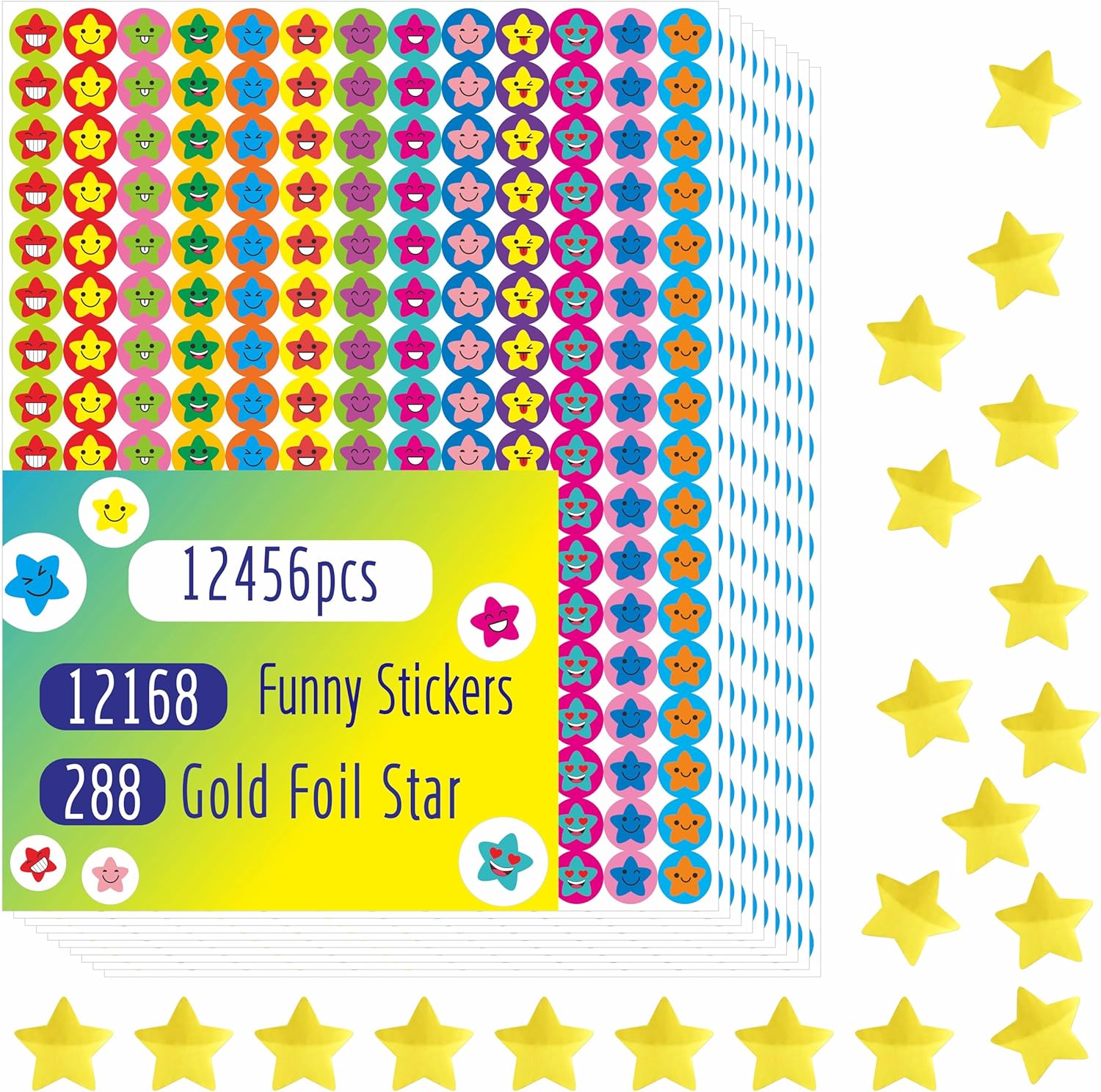 12456 PCS Star Stickers, More Than 12100 Incentive Star Stickers & 288 Gold Foil Star Stickers in 14 Colors and 14 Designs for Reward Behavior Chart (Each Measures 3/8”) 12456 PCS Star Stickers, More Than 12100 Incentive Star Stickers & 288 Gold Foil Star Stickers in 14 Colors and 14 Designs for Reward Behavior Chart (Each Measures 3/8”)