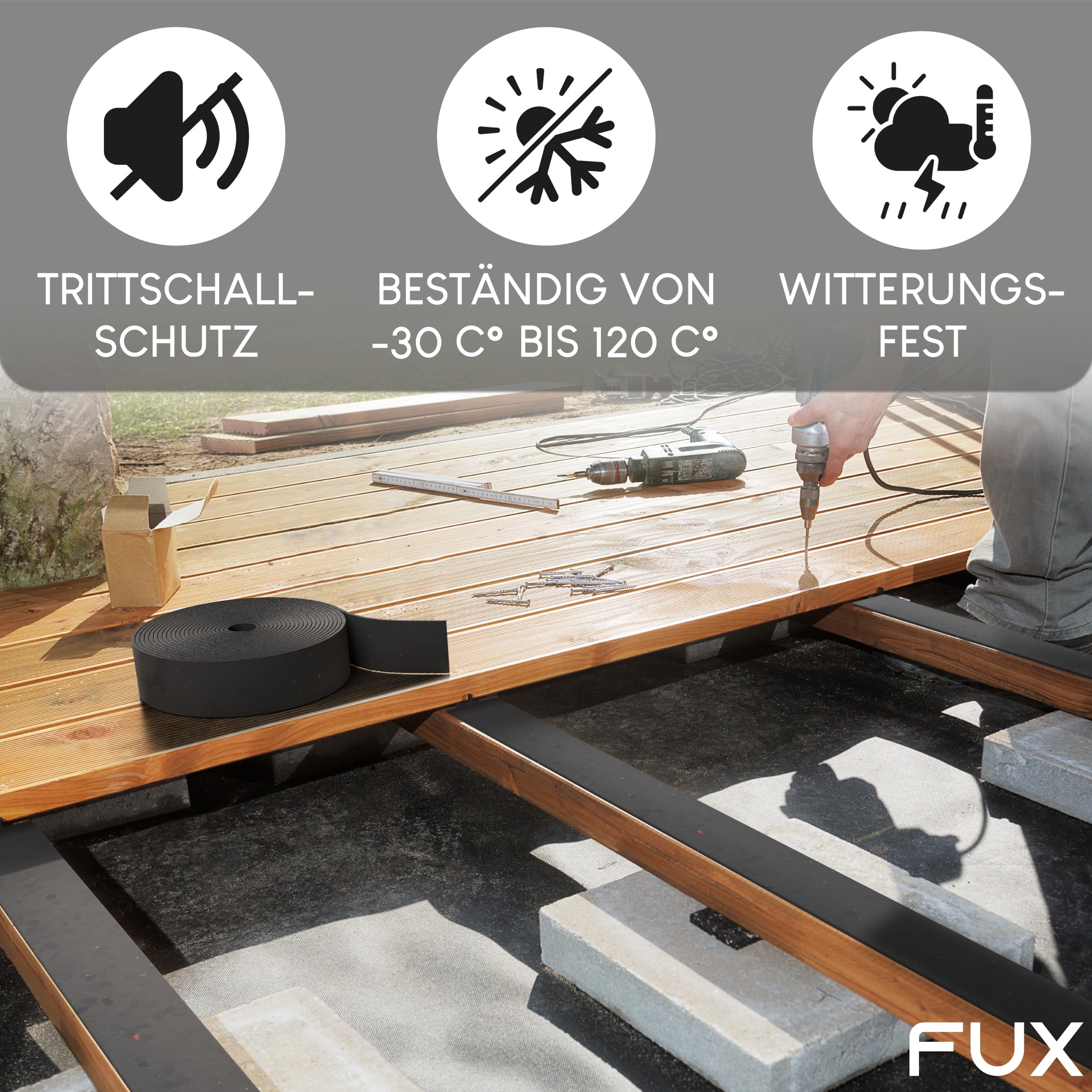 FUX Terrassenpads Rolle 40m x 50mm x 3mm - Bautenschutzmatte