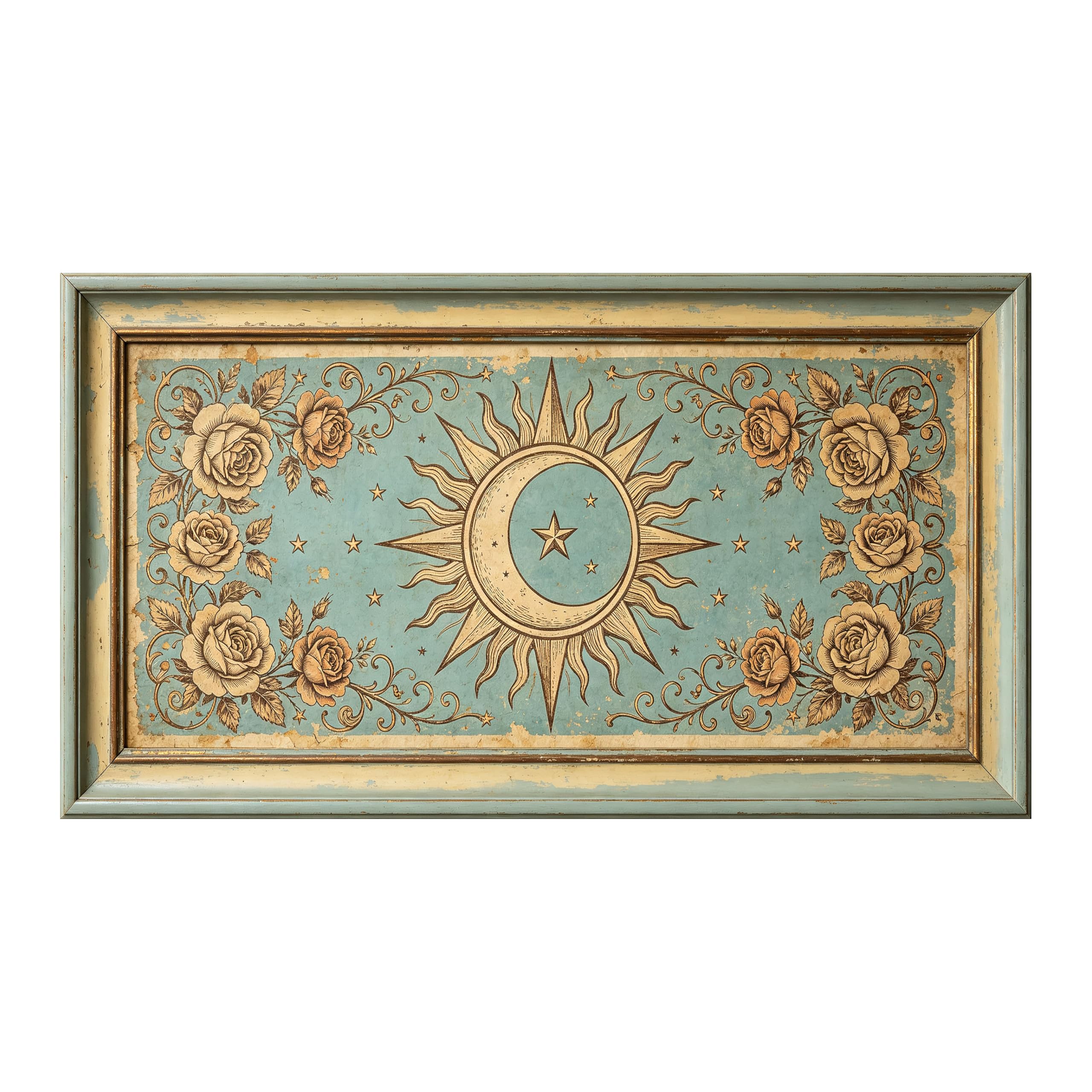 Yzpallescene 3D Framed Wall Art Vintage Celestial Sun Moon Rose Victorian Boho Large Size SelfAdhesive Removable Wall Decor Prints Artwork for Living Room Bedroom Office