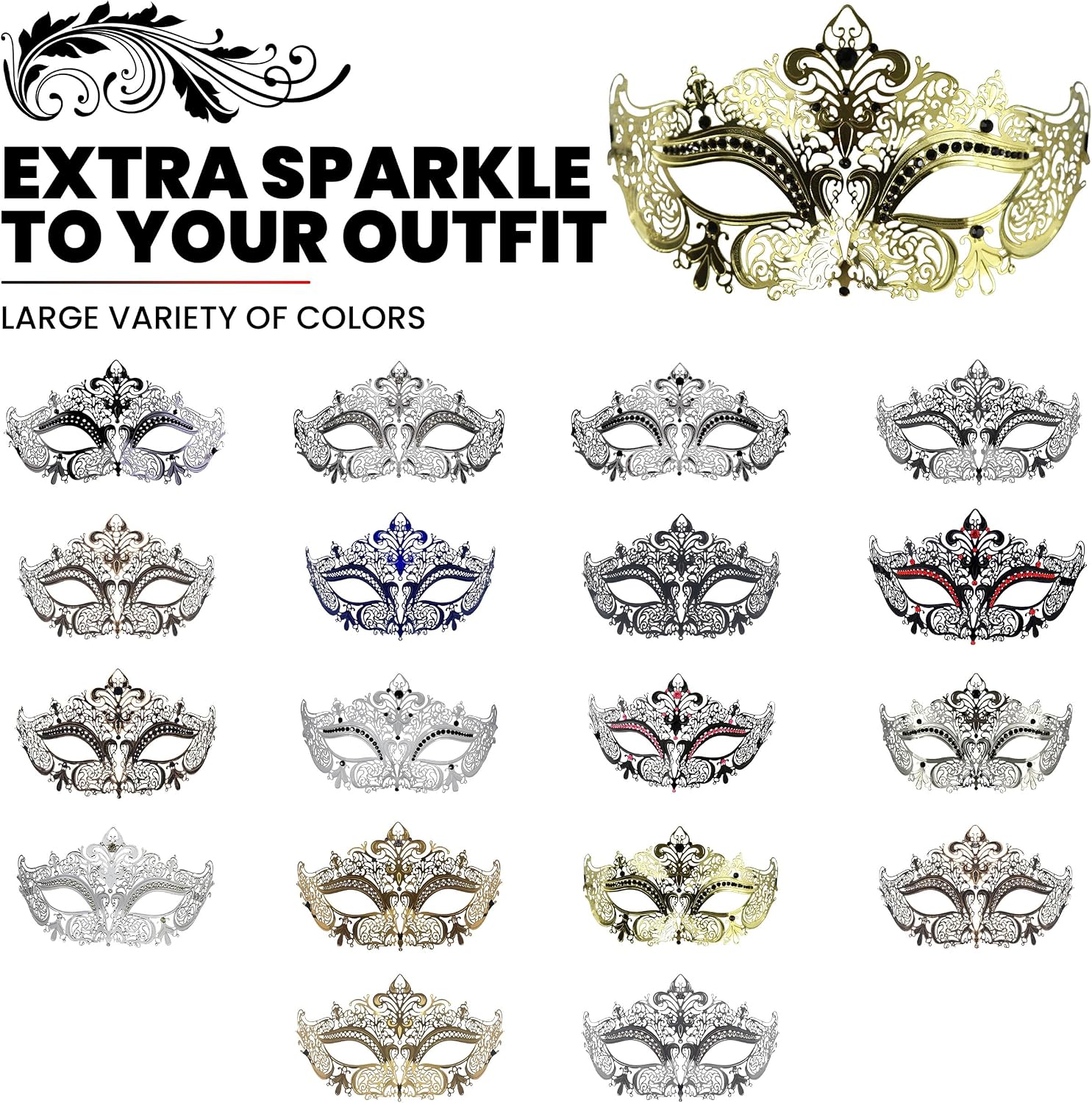 Metal Masquerade Mask for Women - Crown Style Mask with Rhinestones for Mardi Gras, Prom, Halloween, Venetian & Costume Party