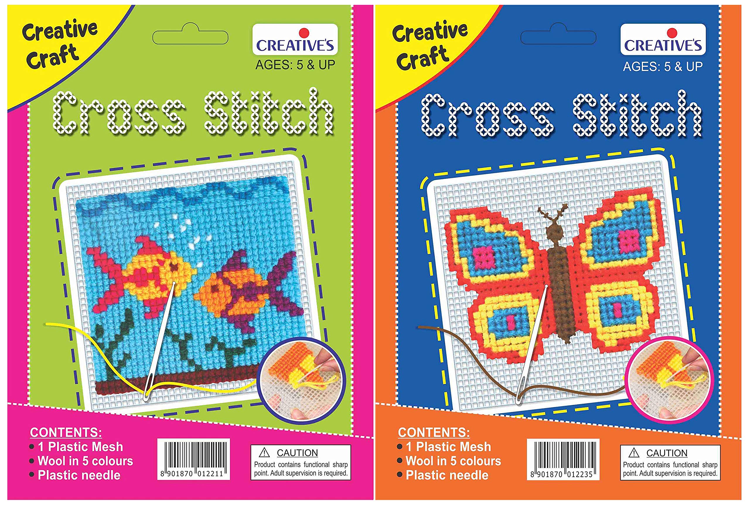 Cross Stitch Kit – Fish, Multi Color & Cross Stitch Kit – Butterfly , Multi Color Combo