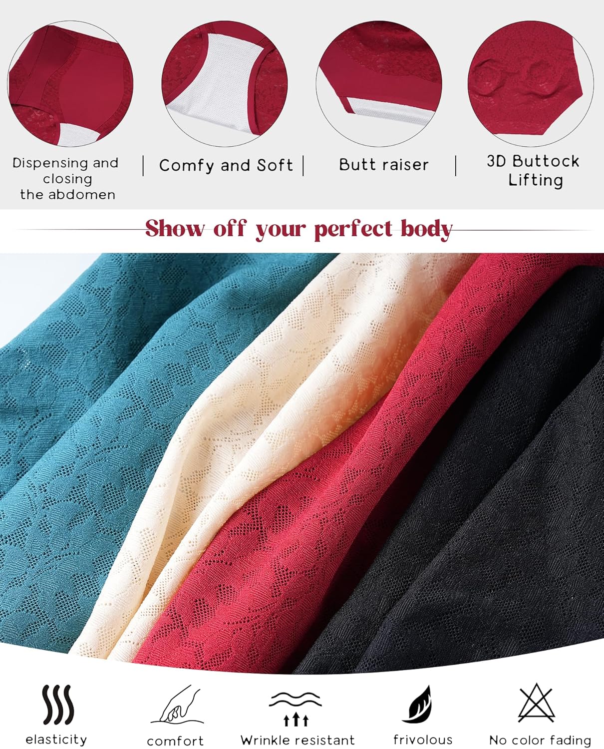 LEVAO Womens High Waisted Seamless Underwear Lace Stretch No Show Tummy Control Panties Full Coverage Briefs S-2XL - Image 5