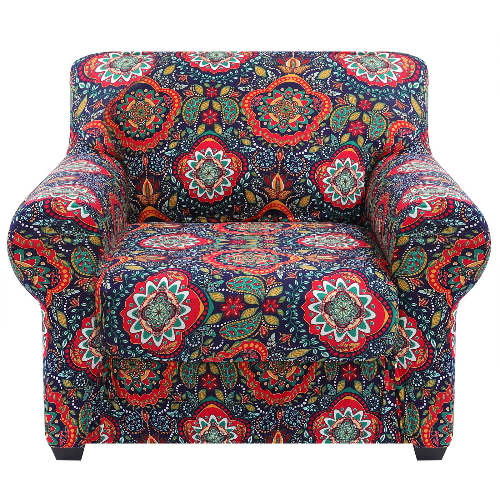 hyha Couch Covers, Chair/Sofa Covers, Floral Pattern, Stretch, Printed, 2 Pieces, Armchair Slipcover, Separate Couch Cushion Covers, Washable Furniture Protector for Dogs (Armchair, Mandala Floral)