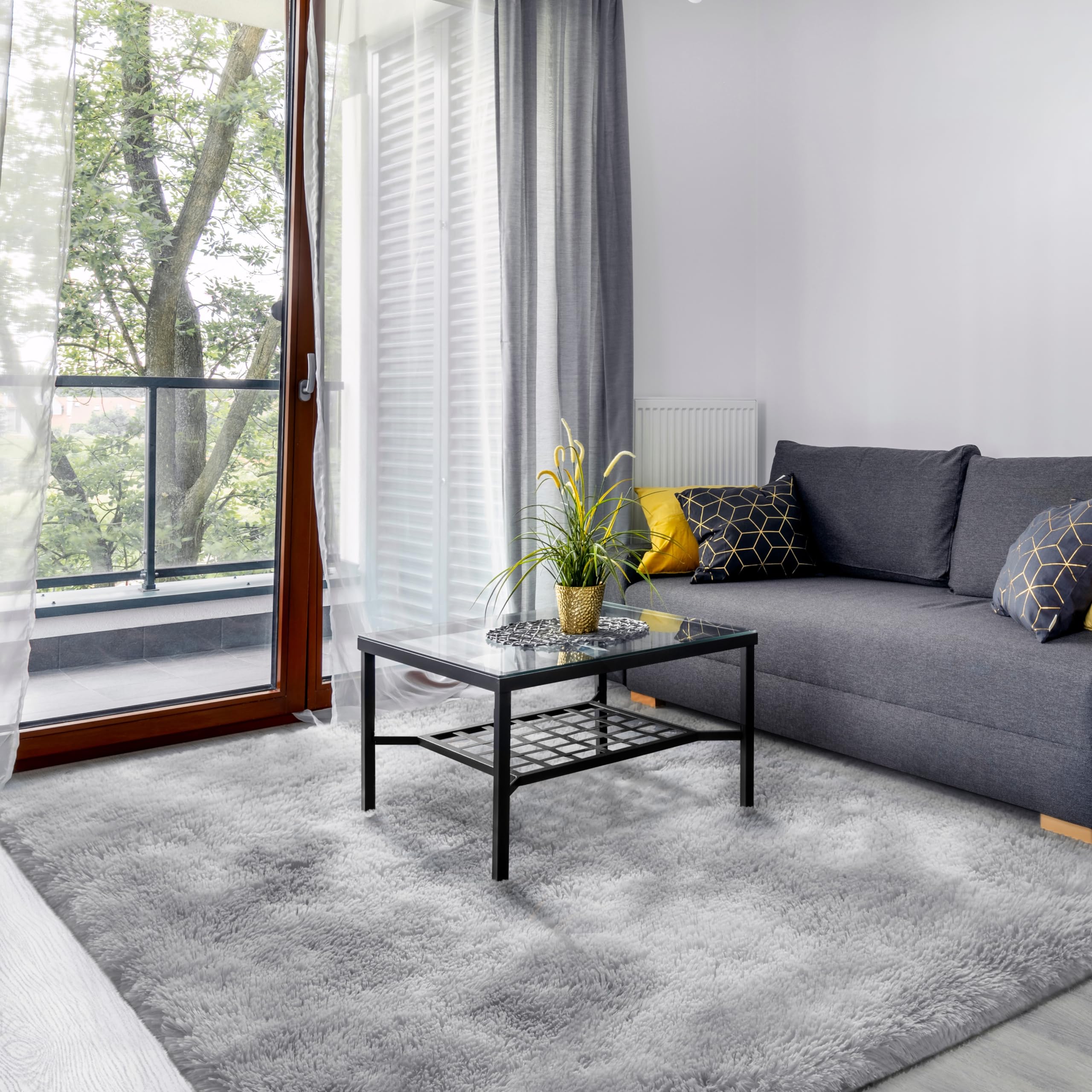 SOANNY Living Room Area Rug, Light Grey Large Tie-Dyed Shag Carpet for Bedroom Dorm, Lounge
