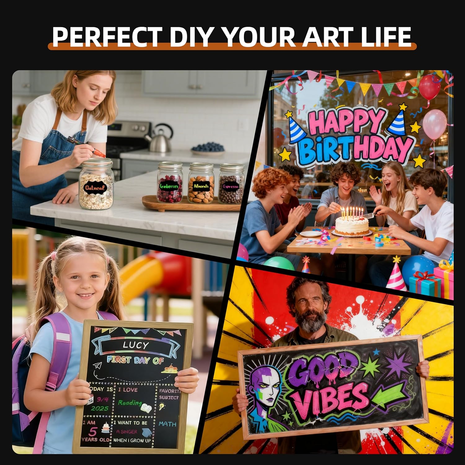 WUO Window Chalk Markers,12 Colors Car Markers,10mm 3-In-1 Jumbo Wide Nib, Dust-Free & Non-Toxic - Erasable Blackboards Marker For Rock Painting, Poster, Stone, Ceramic, Glass - Image 9