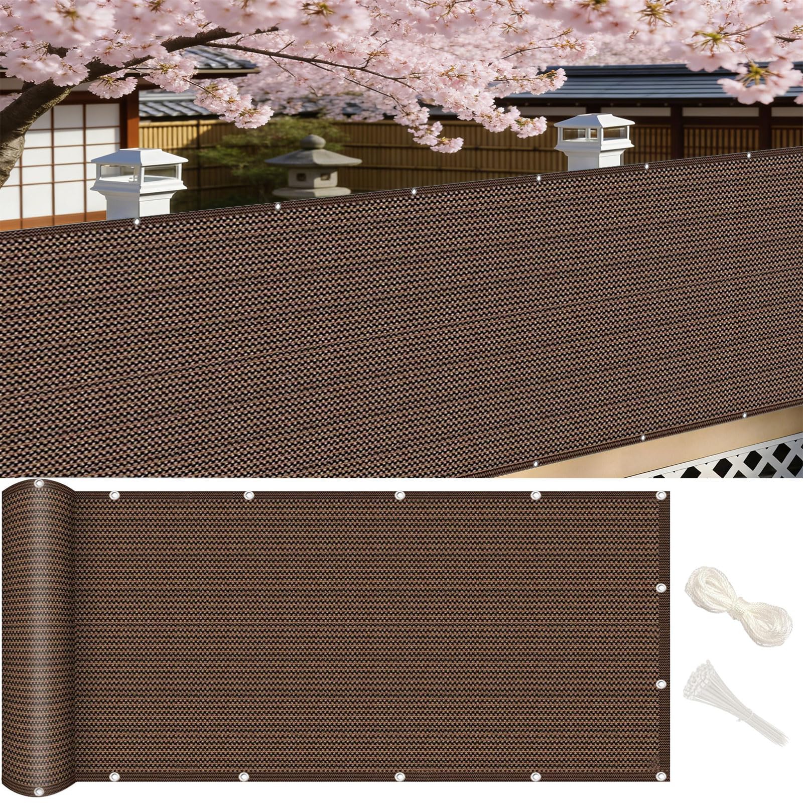 Brise vue balcon 115x730 cm en HDPE brun pour l'intimité du jardin