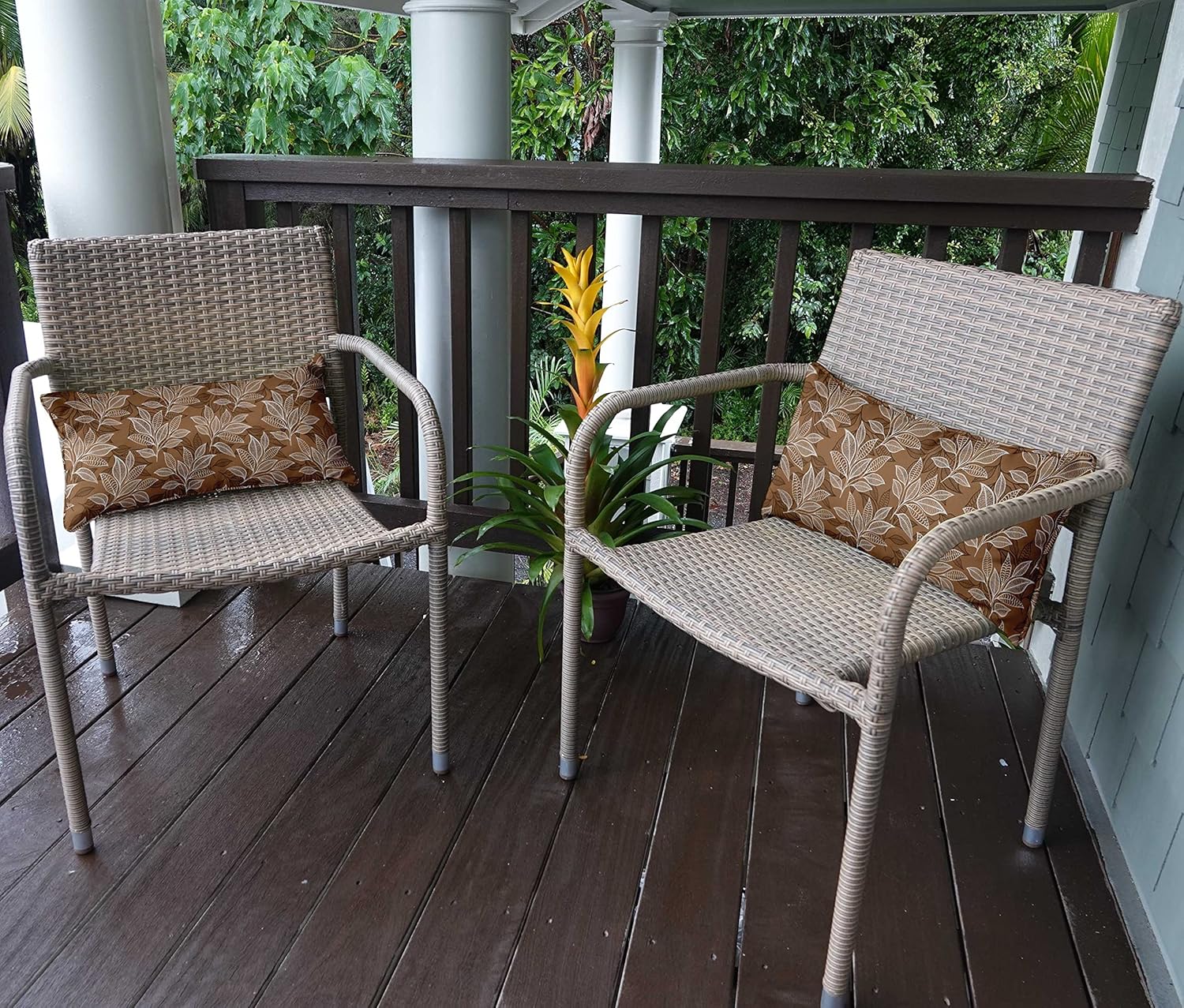 Indoor/Outdoor Polyester Fabric Lumbar Pillow Cover, All-Weather Waterproof Rectangular Cushion Case for Patio Furniture, 12 x 24 Set of 2 - Asian Leaves-82