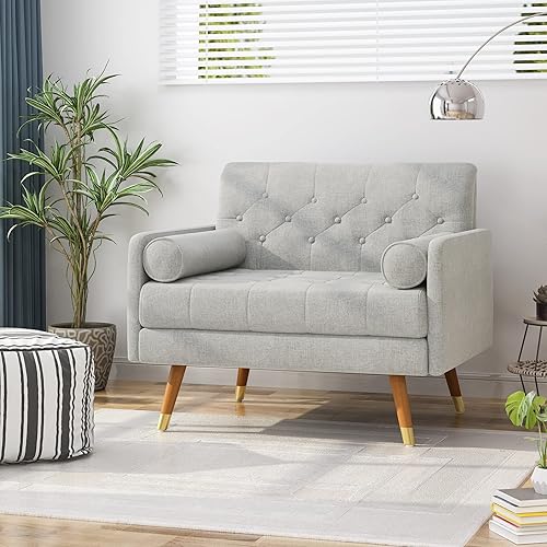 Miniatura 3 de Christopher Knight Home Nour Fabric Mid-Century - Silla moderna para club, gris claro, natural, 38.25 pulgadas de profundidad x 30.5 pulgadas de