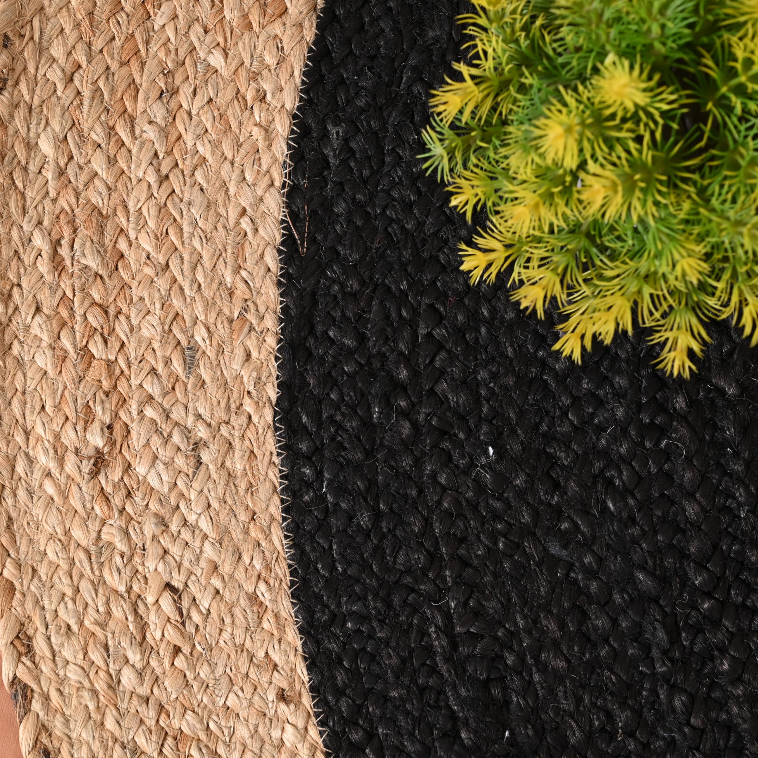 Tapis en jute tressé à la main en fibres naturelles, tapis bohème tressé à la main écologique pour chambre, cuisine, salon, maison de campagne (noir naturel, rond 3,35 m)