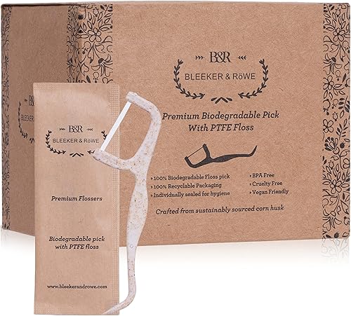 Bleeker and Rowe - Púas de hilo dental biodegradables envueltas individualmente, paquete de 150 hilos dentales ecológicos (hilo dental)