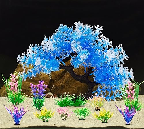 Miniatura 4 de MyLifeUNIT Fish Tank Decorations 15 Pack Artificial Aquarium Plants Tree Set for Fish Tank Decor Bule Set