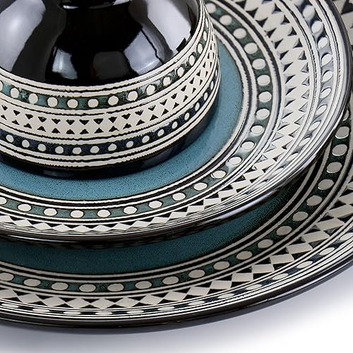 Miniatura 8 de Elama Blue Sage - Vajilla de cerámica de 16 piezas con doble tazón, color azul