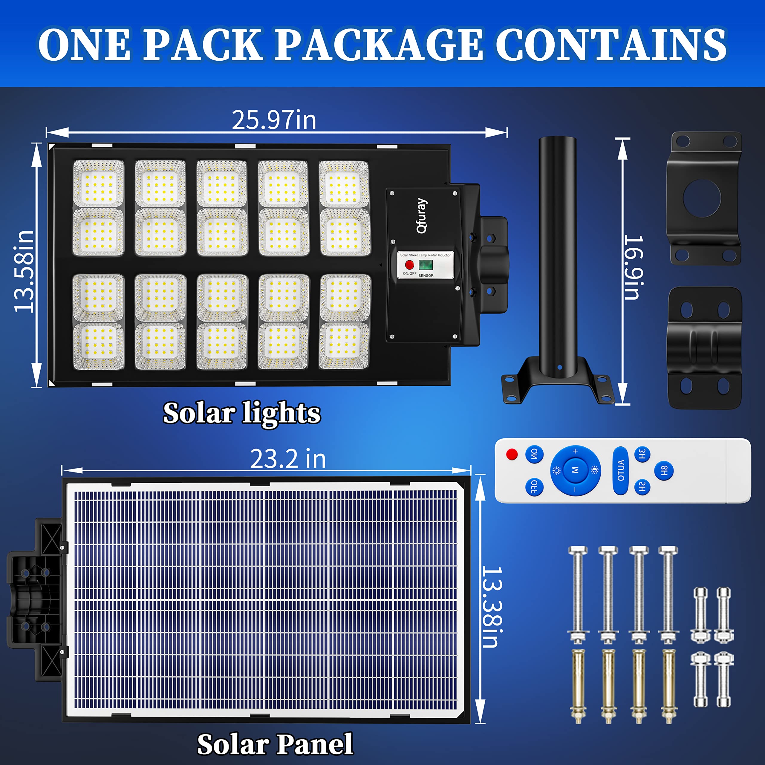 Ofuray Solar Straßenlaterne für Außen, Solarlampen mit Bewegungsmelder, 6500K Superhelle Led Solar Strahler Außen mit Fernbedienung, IP67 Wasserdicht Solarleuchte für Gärten, Garage