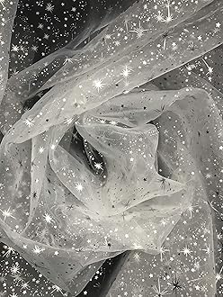 New CreationsFabric & Foam Inc, 58/60" Wide Starburst Silver Foil on White Sheer Organza Fabric by The Yard