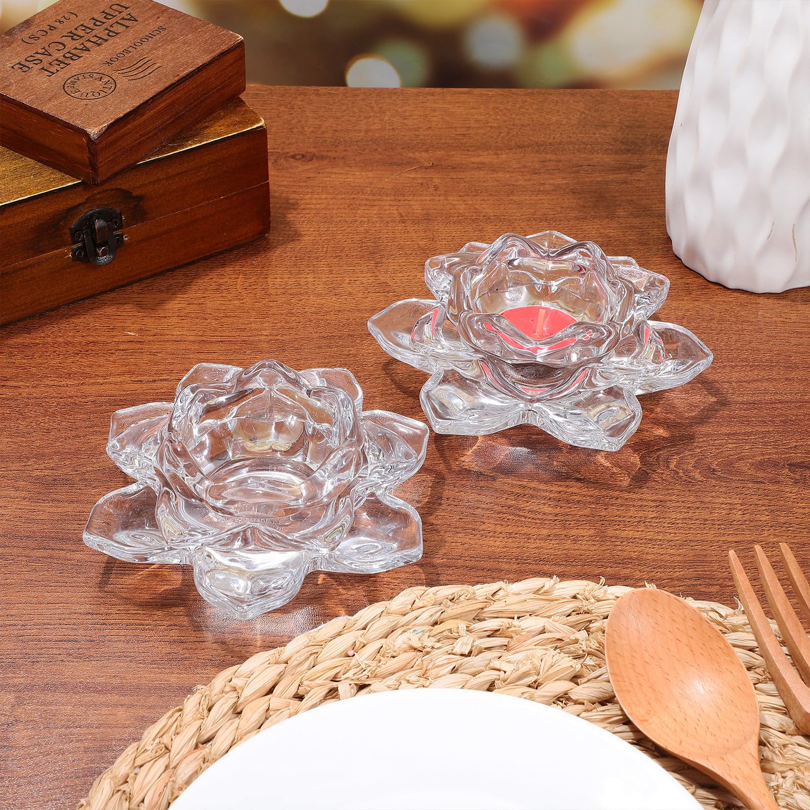 4 Stück Glas Kerzenhalter in Lotusblumenform, für Zuhause