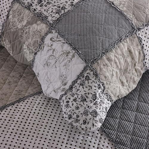 Miniatura 10 de ABREEZE Juego de edredón de algodón con diseño floral de rosa desgastada, juego de ropa de cama victoriana, juego de edredón floral, matrimonialqueen