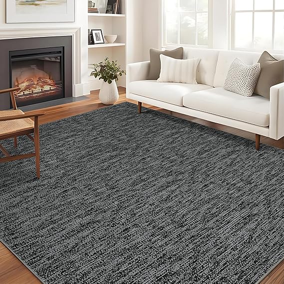 Black Area Rugs for Living Room 8x10 Washable, Soft Modern Large Bedroom Rug Low Pile Indoor Floor Carpet for Dining Room, Black