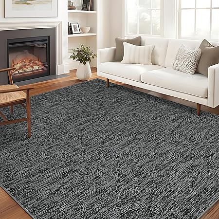 Black Area Rugs for Living Room 8x10 Washable, Soft Modern Large Bedroom Rug Low Pile Indoor Floor Carpet for Dining Room, Black