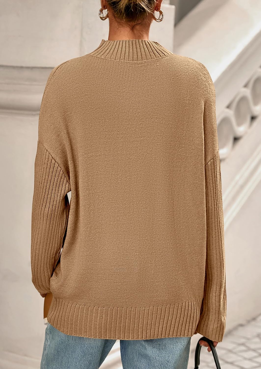 PRETTYGARDEN Casual Long Sleeve Oversized Sweaters for Women 2026 Loose Mock Neck Pullover Sweater Ribbed Knit Fall Clothes - Image 4