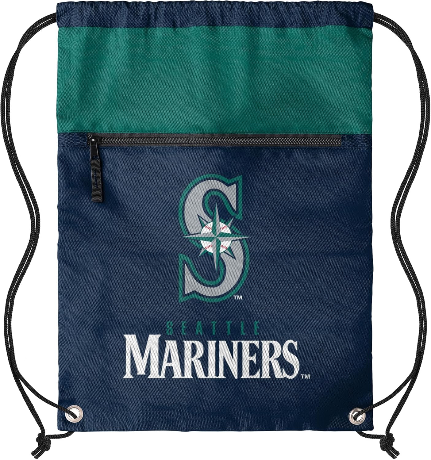 FOCO MLB Officially Licensed Unisex Team Color Baseball Primary Logo Wordmark Drawstring Backpack With Zippered Pocket - Atlanta Braves