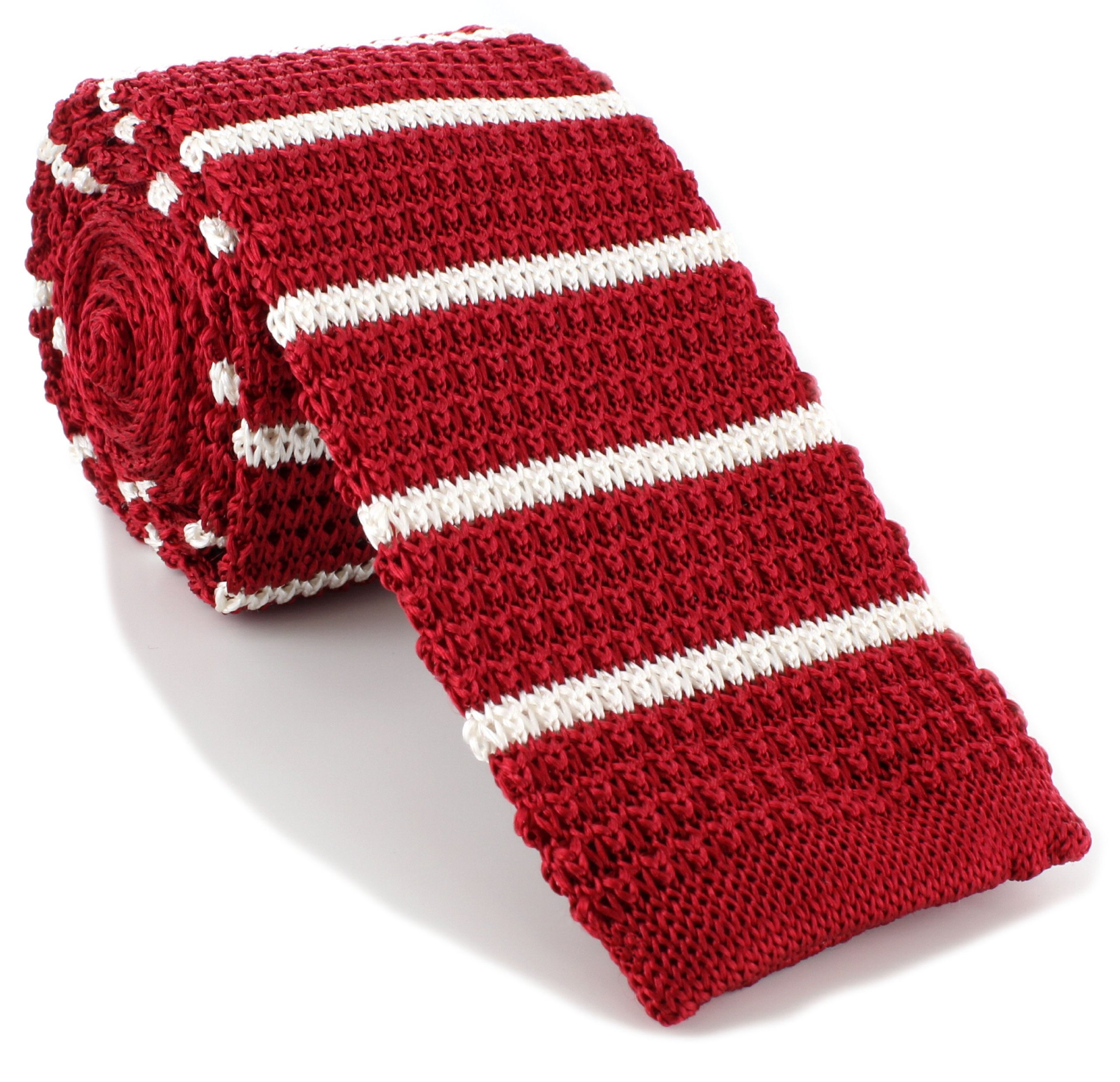 Michelsons Of London Men's Red With White Stripe Skinny Stripe Silk Knitted Tie