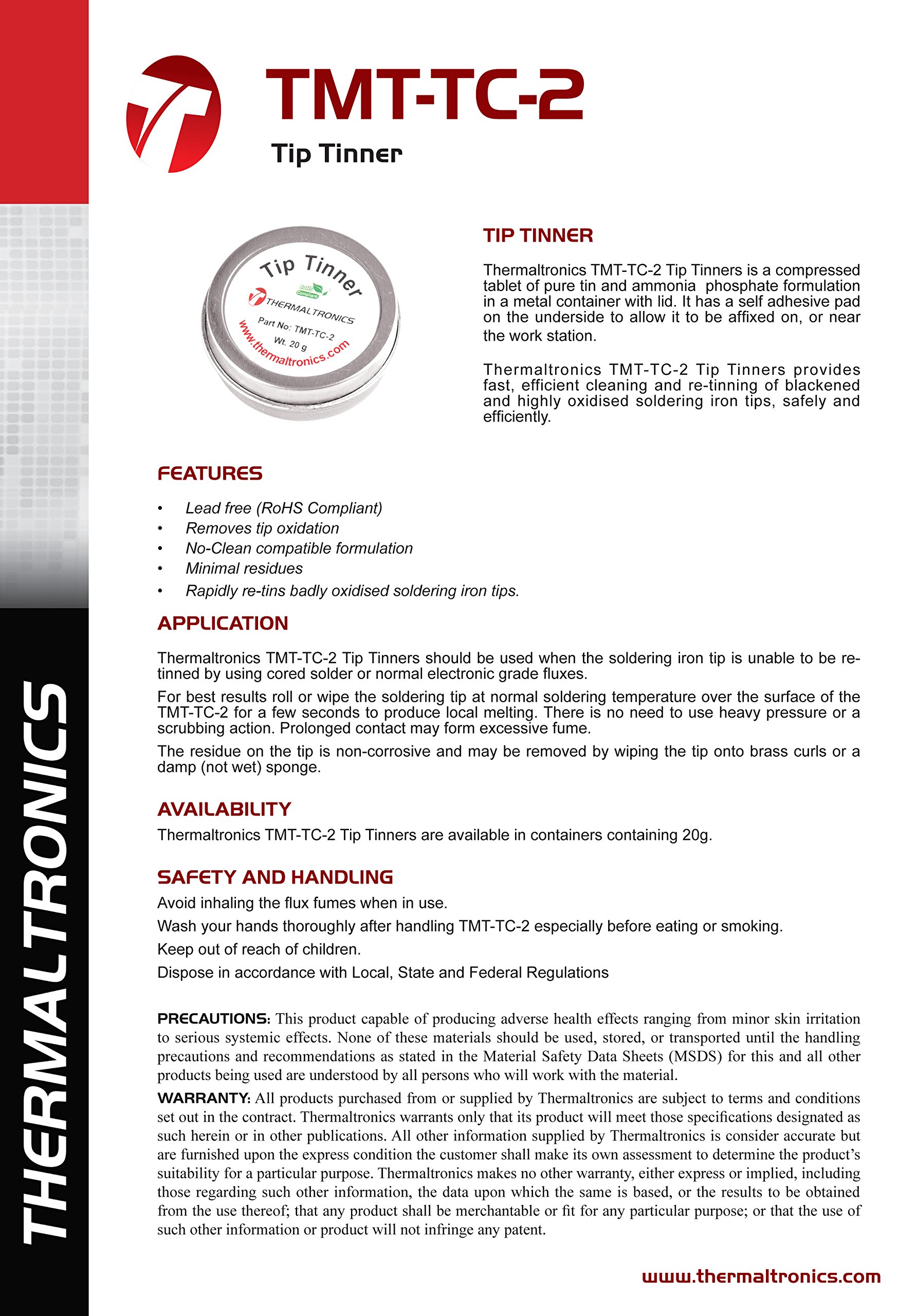 Thermaltronics TMTTC2 Lead Free Tip Tinner (20g) in 0.8oz Container