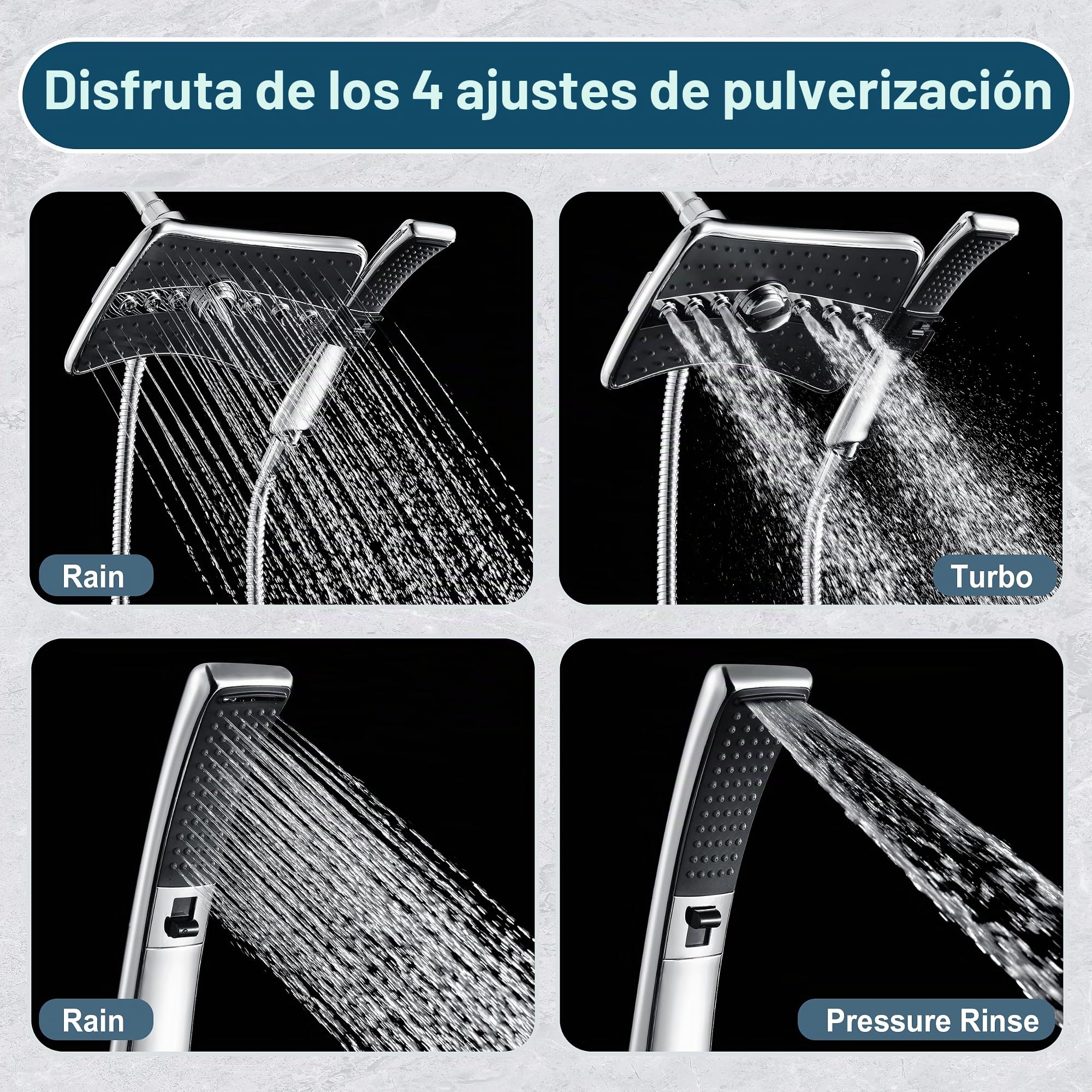 BRIGHT SHOWERS Juego combinado de cabezal de ducha doble, cabezal de ducha de mano con cara negra, manguera de ducha de acero inoxidable de 60 pulgadas de largo, cromado