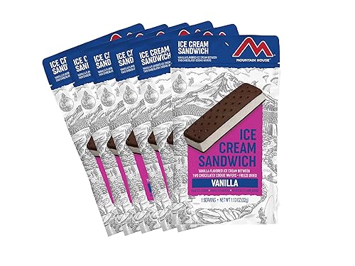 Mountain House Sandwich de helado de vainilla Alimentos liofilizados para mochileros y campamentos Paquete de 6