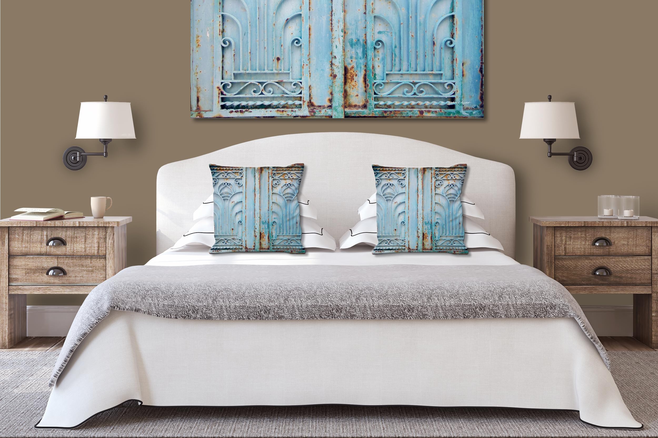 Ornamente 2 -Foto-Kissen-Hülle Set (2 STK.) 40 x 40 cm | Kissen-Bezüge - passend zu Wandbild - Deko-Kissen - Frankreich Tor Villa Metall-Optik